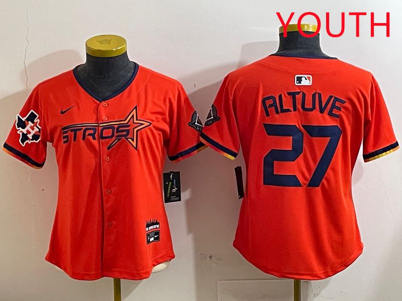 Youth Houston Astros #27 Altuve Orange Three generations Joint Name 2025 Nike MLB Jersey style 4123->youth mlb jersey->Youth Jersey